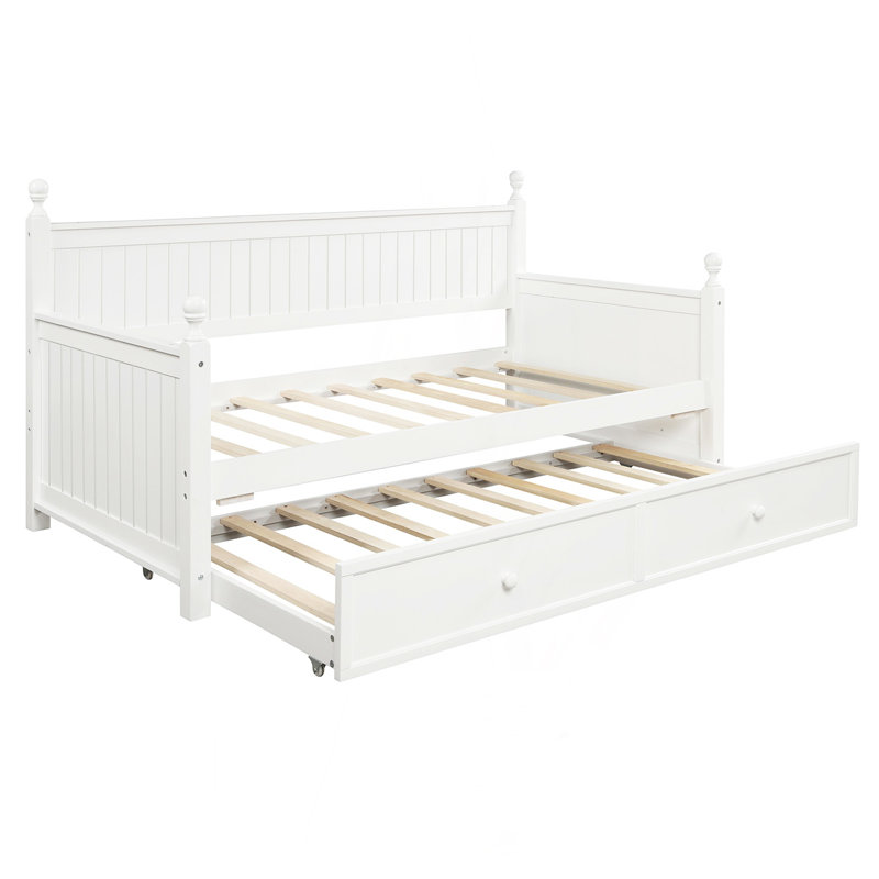 Twin Size Wood Daybed With Twin Size Trundle (White)