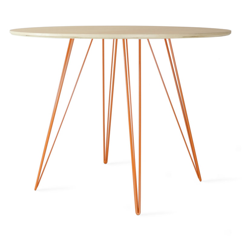 Williams Walnut Round Metal Base Dining Table, Orange, 30" H x 40" L x 40" W, Natural