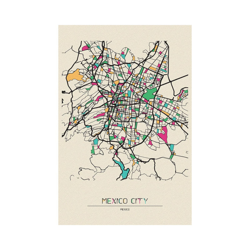 Mexico City Map by Ayse Deniz Akerman - Wrapped Canvas Print, 30.48 cm H x 45.72 cm W