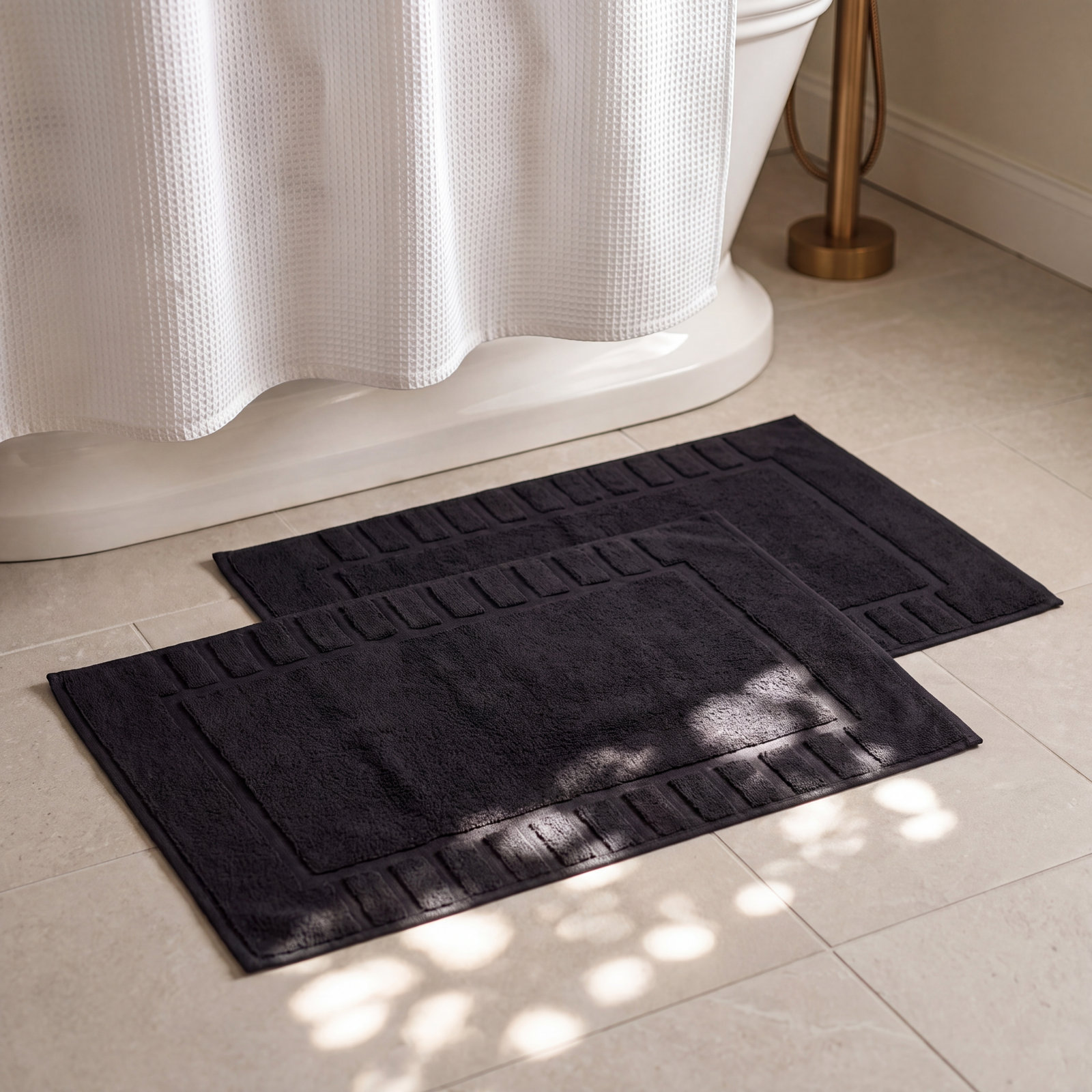 Pardue Cotton Bath Mat, Black, Geometric