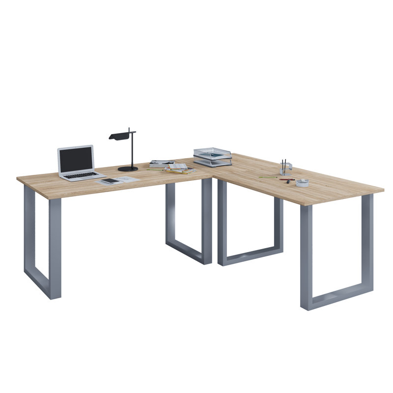 Rayanne L-Shaped Writing Desk, 76cm H x 160cm W x 50cm D, Brown/Grey