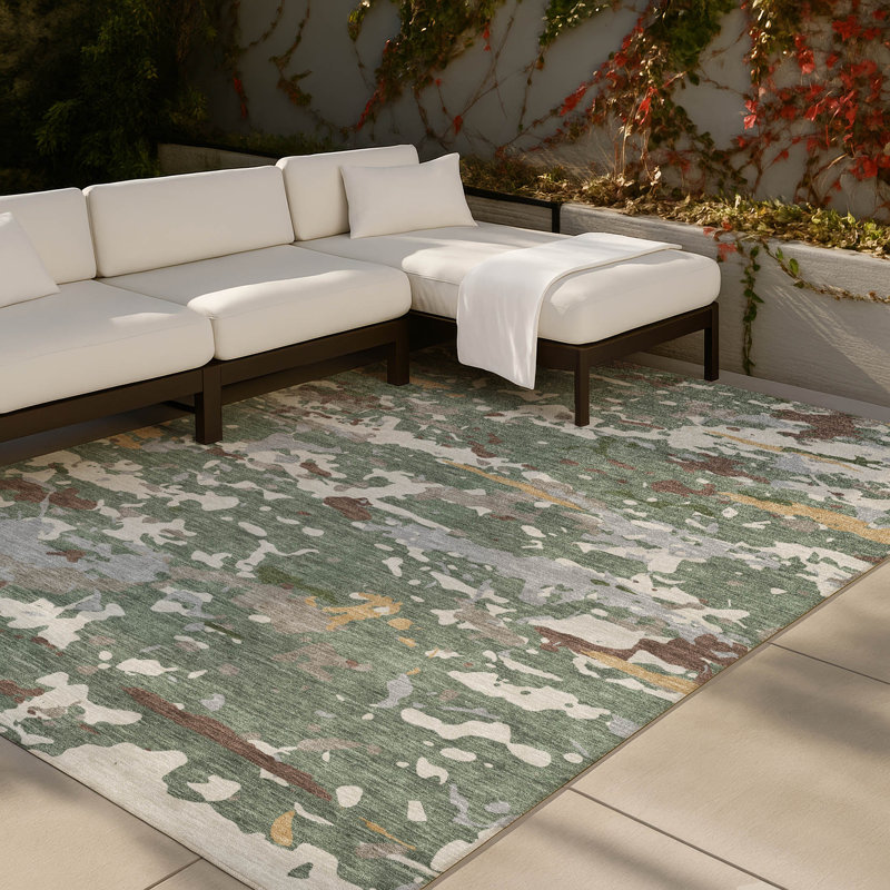 Tapis abstrait lavable à la machine intérieur / extérieur ACN2595, Basilic, 10 pi x 14 pi