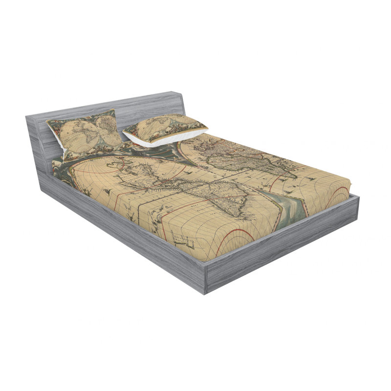 Ensemble de draps Old Map of World, Ensemble de draps pour lit double avec un drap-hou