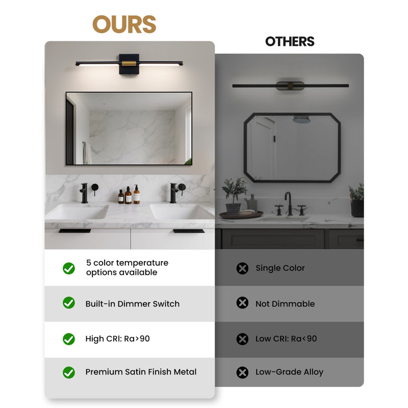 Fiza Vanity Light Fixture LED (Horizontal and Vertical), 23.6" H x 4.7" W x 3.5" D, Black/Gold