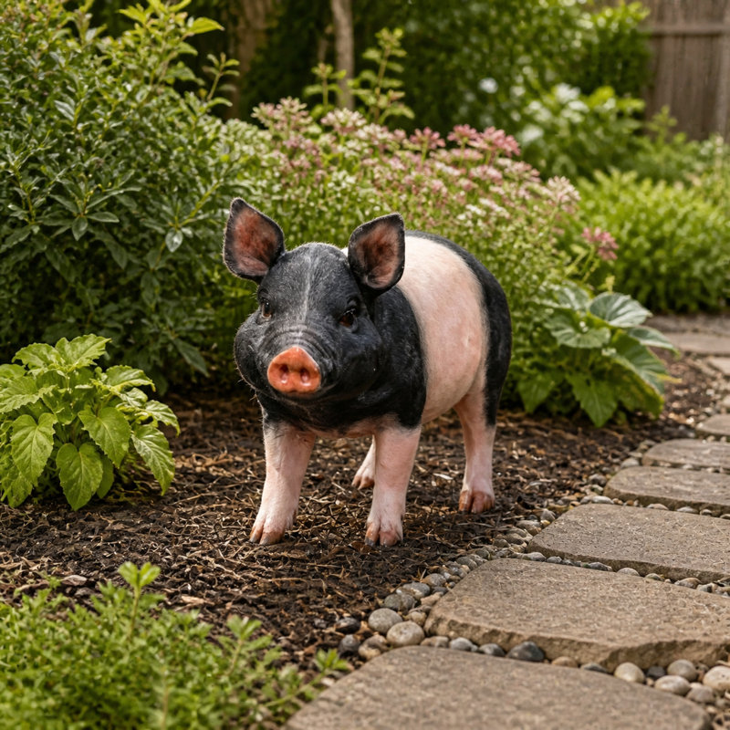 Statue de jardin en forme de cochon tacheté