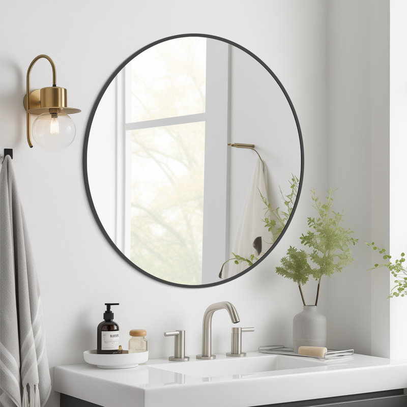 Miroir mural Kristene, 24 po x 24 po, Noir