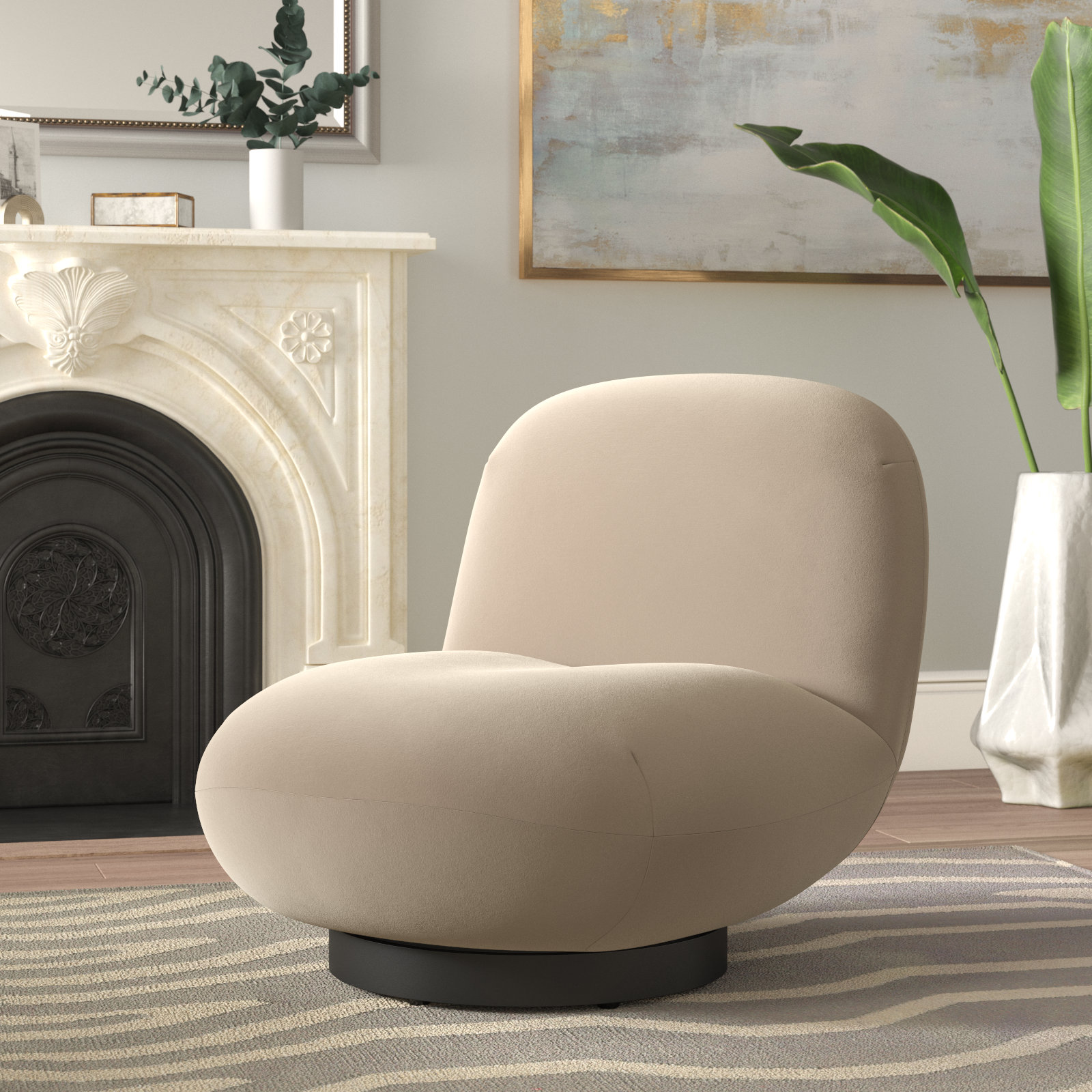Slipper Chair, Light Brown Velvet