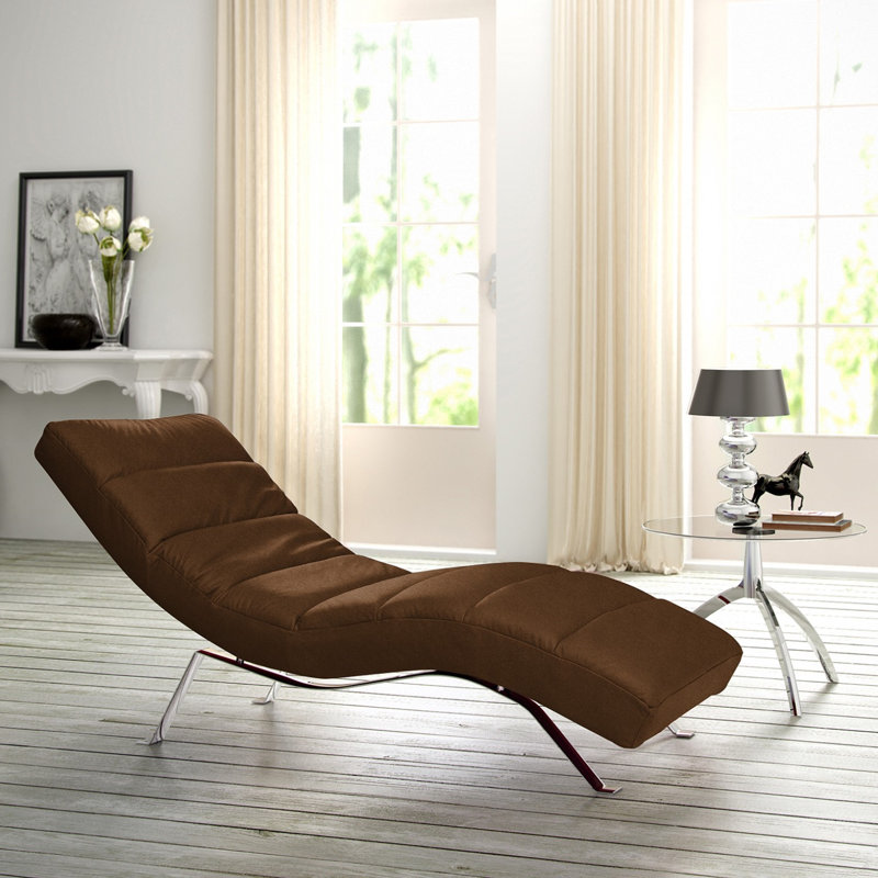 Crosby Upholstered Leather-look Fabric Chaise Lounge with Adjustable Backrest, Choco, Silver