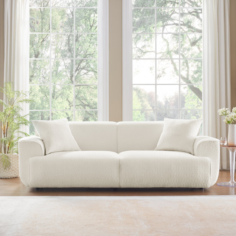 Wallas 231.1Cm Round Arms Sofa, Cream White Boucle