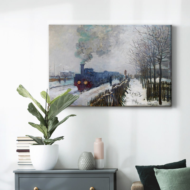 Train dans la neige, la locomotive, 1875, toile tendue avec châssis, H 8 po x l 12 po