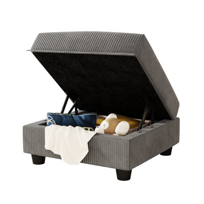Fricis Green Corduroy Fabric Storage Ottoman Green