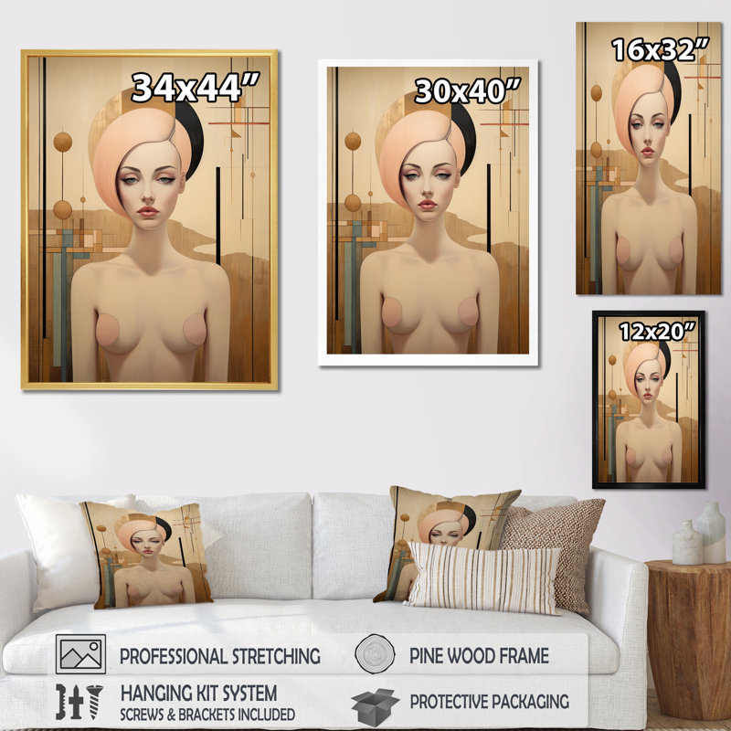 Portrait graphique de sensualité Art Nouveau, Cadre photo blanc, H 32 po x l 16 po x P 1 po