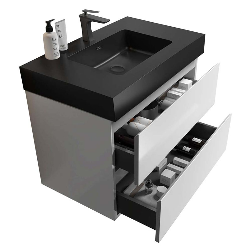 Meuble-lavabo mural simple 35,8 po avec lavabo, Blanc / noir