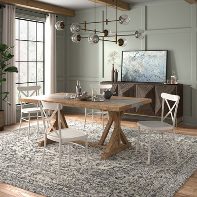 Cann Rustic Pine Frame Concrete Veneer Top Dining Table Set - Stripe Concrete Veneer Top Table And 4 Chairs
