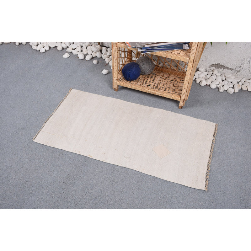 Tapis Oushak, tapis turc, petits tapis de 1,7 pi x 3,3 pi, tapis frais, tapis blanc antique, tapis rétro