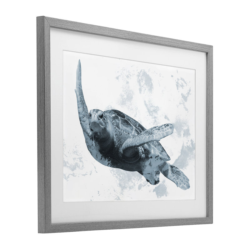 Portrait de tortue patinée, reproduction sous verre, conception de Marcus Prime, H 13 po x l 16 po, Cadre de ferme gris
