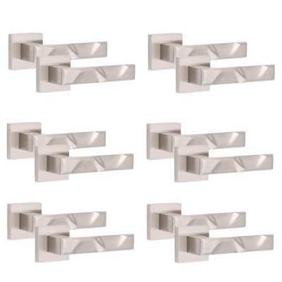 6 Pairs Modern Nova Premium Design Door Handles on Square Rose with 3" Ball Bearing Hinges and 2.5" Tubular Latch