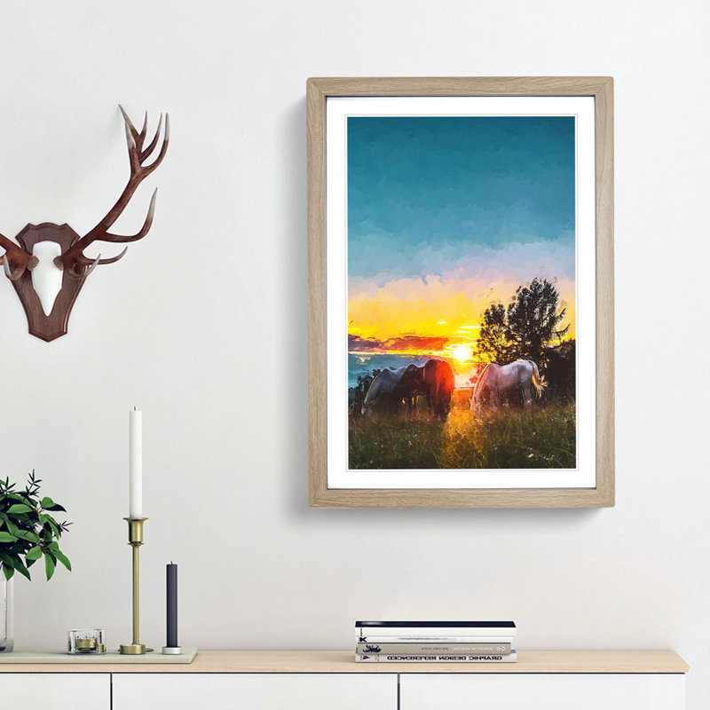 Sunrise Behind the Trees in Abstract - Picture Frame Graphic Art Print, Oak Framed, 48cm H x 36cm W x 2cm D