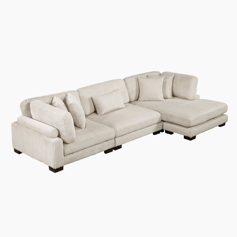 Hulett Square Arms Corduroy Modular Sectional with Chaise, 34.5" H x 135" W x 70" D, Light Beige Corduroy