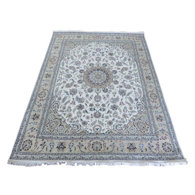 9 x 11'11 Hand Knotted Ivory Fine Nain With Silk Oriental Rug G14803