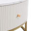 Table basse ronde de 31,5 po avec tiroirs, plateau en faux marbre blanc et structure en fer robuste pour le rangement du salon