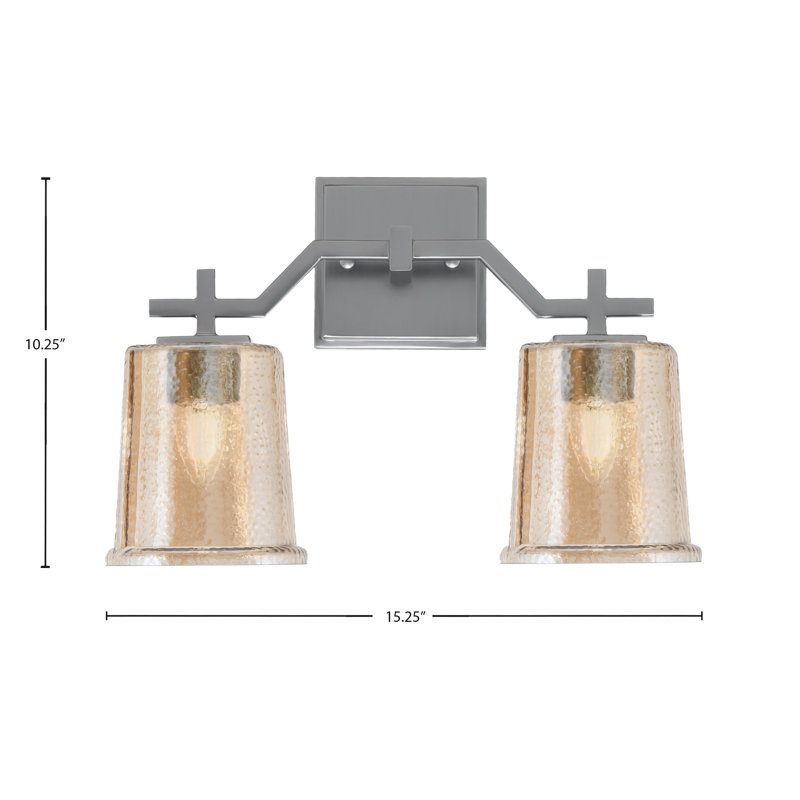 Barre d'éclairage de salle de bain 2 lumières Brookfield au fini graphite avec verre à bulles 5,25 po ambre