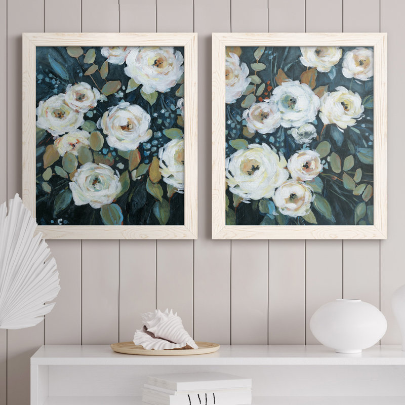 Moonlit Garden II - ensemble de 2 reproductions d'art, H 20 po x l 17 po x P 1 po, Toile blanche encadrée, Pas de tapis