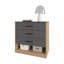 Commode avec 3 tiroirs et tablette ouverte Lowrys, chêne naturel et gris mat