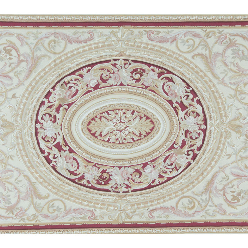 Hand-Knotted High-Quality Beige and Red Area Rug, Rectangle 8'10" x 12'5"