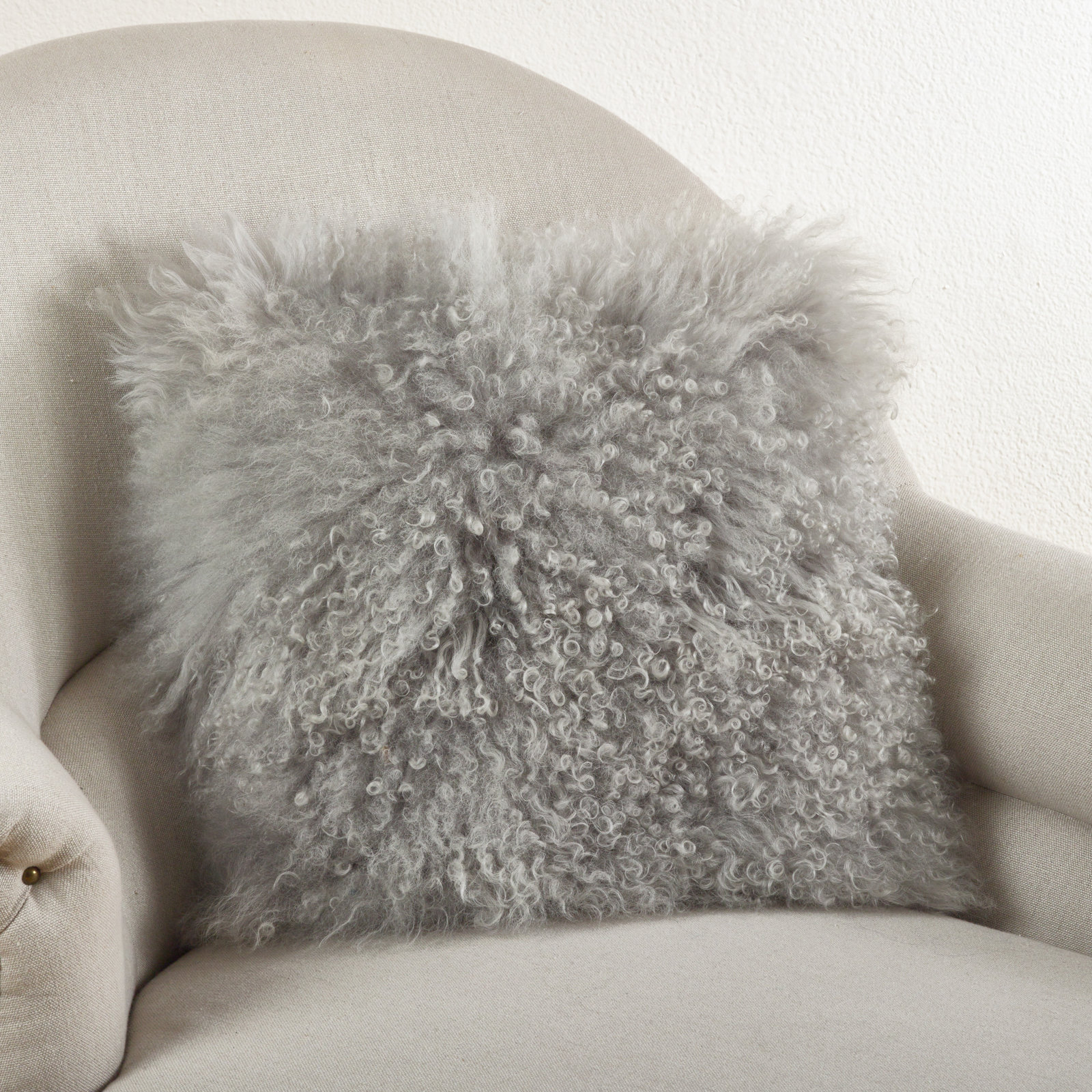 Iyana Wool Throw Pillow, Fog, Square 16"