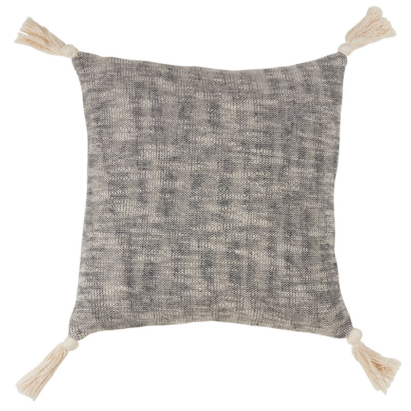  Tasseled Design Cotton Throw Pillow, Ivory, 20" x 20"