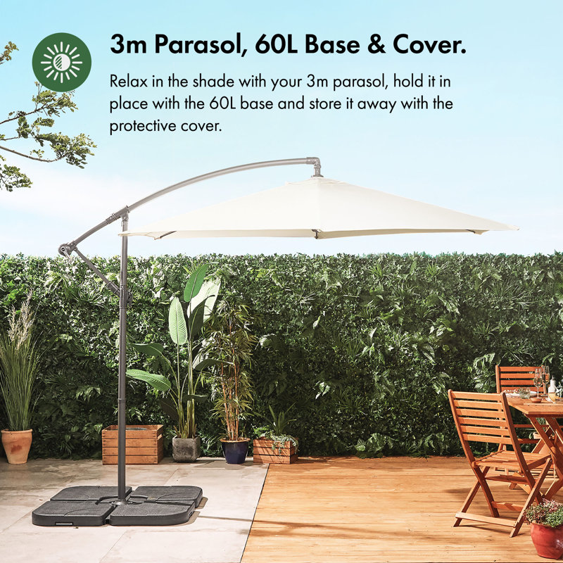 VonHaus 3M Banana Parasol with Base & Waterproof Cover