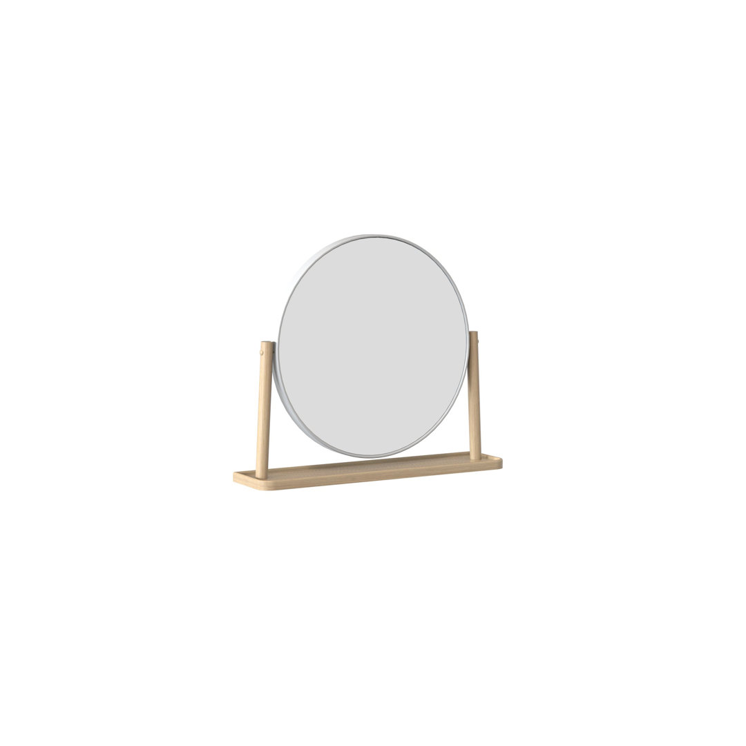 Jaustin Round Wood Framed Freestanding Dresser Mirror in Brown/Silver