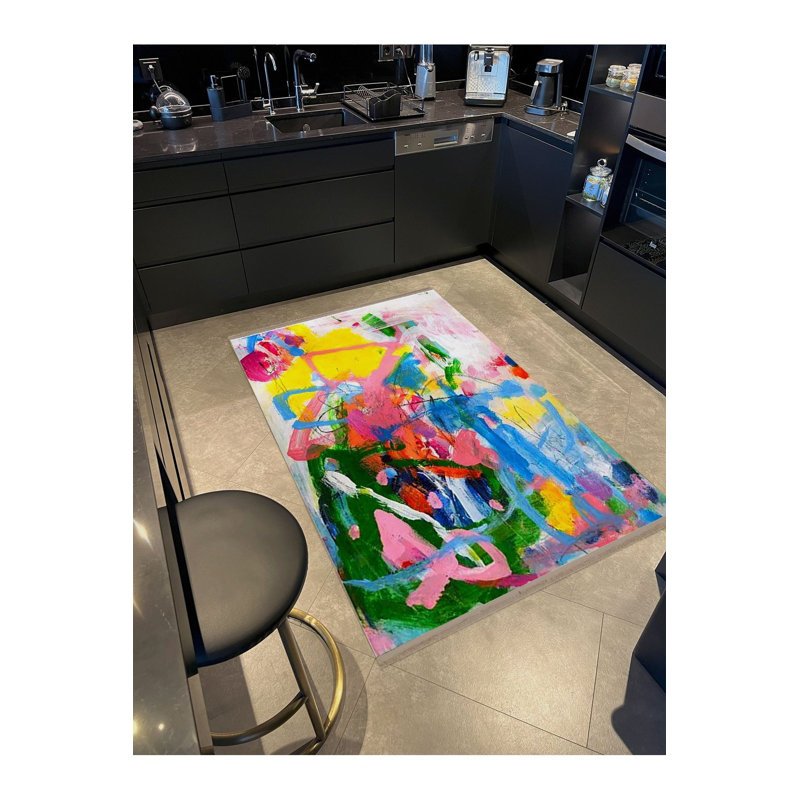 Oil Paint Look Multicolor Abstract Pattern Woven Base Decorative Machine Washable Rug, Rectangle 5'1" x 7'7" Rug Pad Included