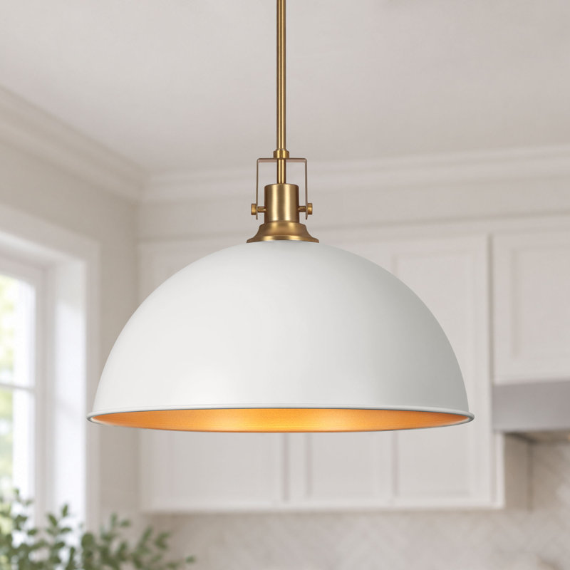 Luminaire suspendu pour îlot de cuisine à 1 dôme 17,7 po Lysander, Blanc, H 56,7 po x l 17,7 po x P 17,7 po