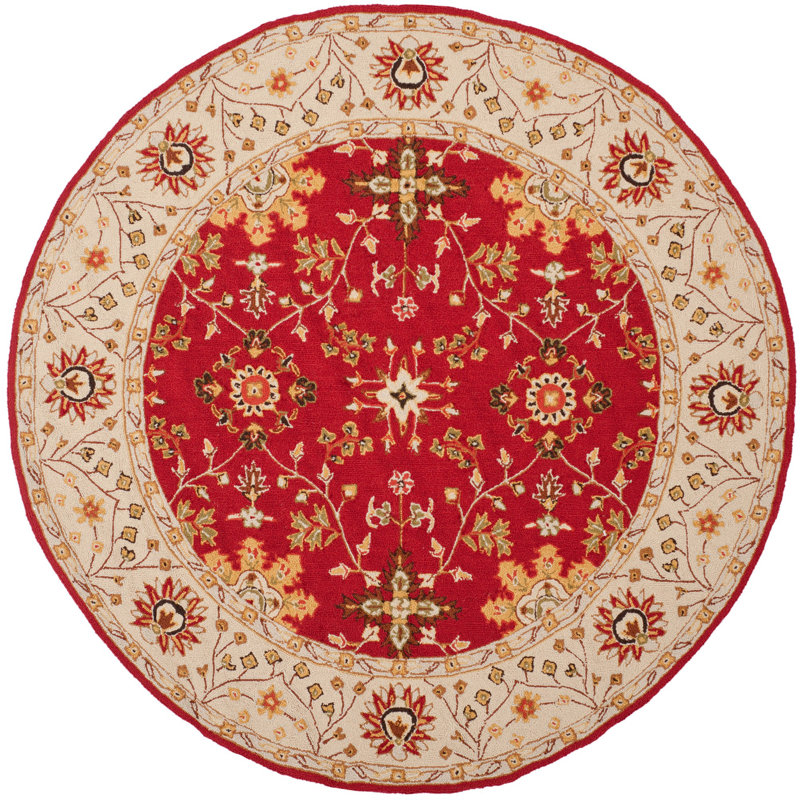 Tapis intérieur/extérieur rouge/ivoire crocheté à la main de style oriental Driffield, Rond 6 pi
