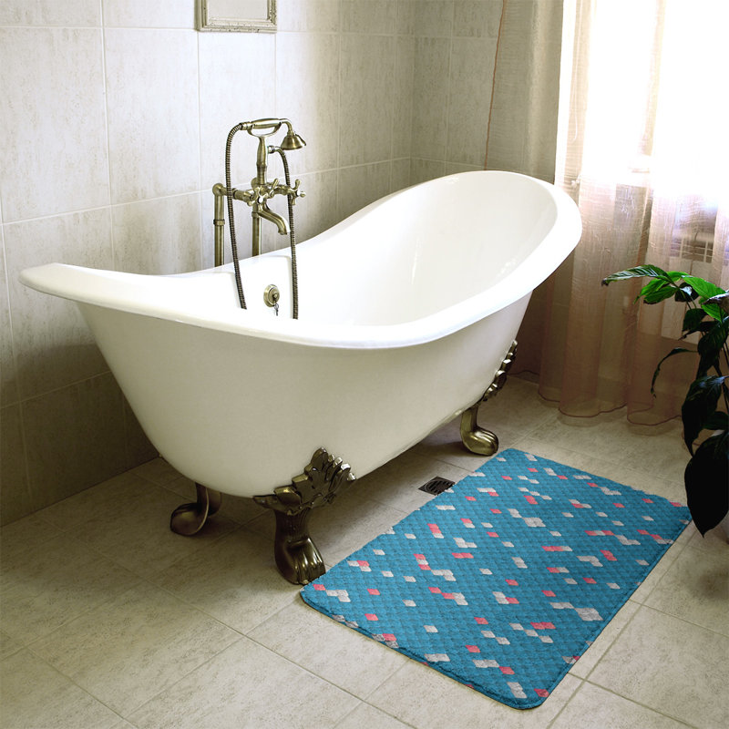 Tapis de bain géométrique anti-dérapant en forme de serpent, l 21 po x L 34 po, Bleu/rose