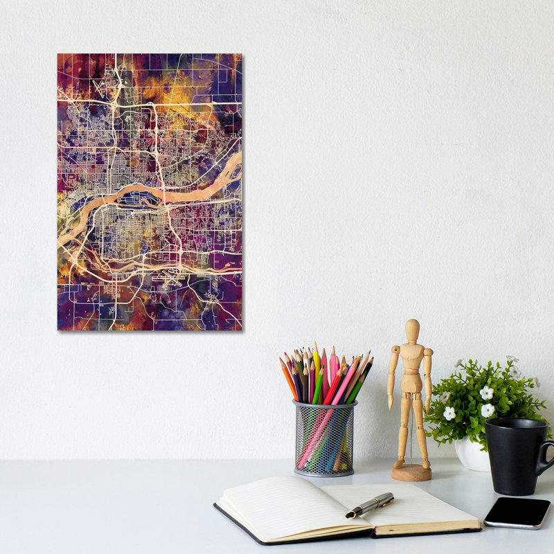 Quad Cities Street Map IV by Michael Tompsett - Wrapped Canvas Gallery-Wrapped Canvas Giclée, 20.32 cm H x 30.48 cm W
