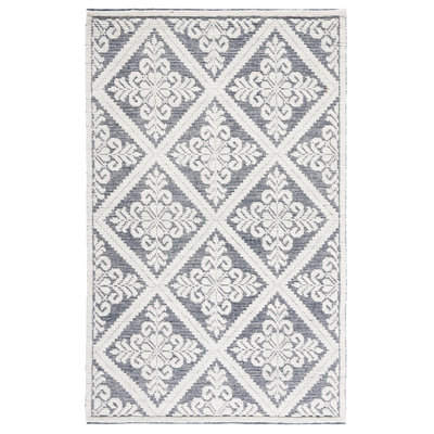 Tapis ivoire / bleu marine en laine tissé à la main Engelmann