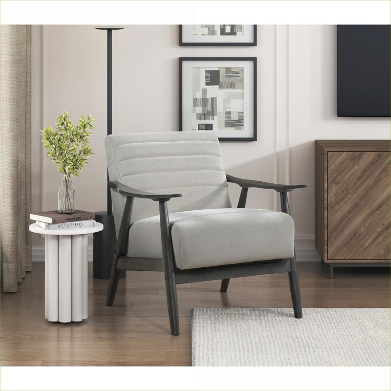 Chaise avec accoudoirs d'appoint, assise en bois massif et velours blanc doux pour décor de salon transitionnel, Blanc