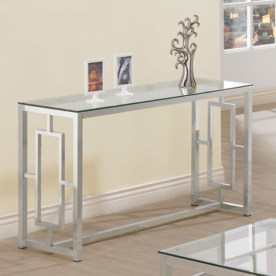 Beaufain Glass Top Metal Entryway Console Table Nickel