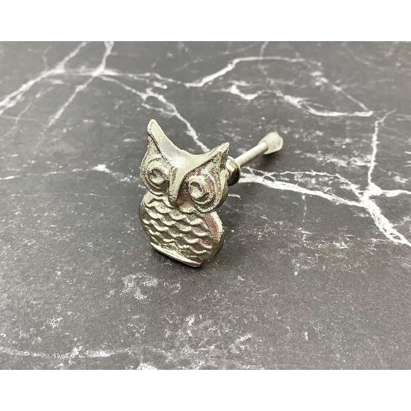 Silver Screech Owl Cabinet Knob