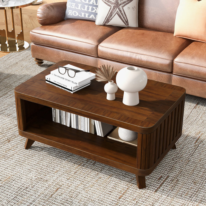 Valen 41.5" Walnut Solid Wood Coffee Table, Brown/Medium Wood