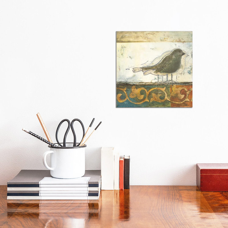 « Birds on damask II » par Patricia Pinto-impression, Toile tendue, Aucun mat, H 12 po x l 12 po x P 1,5 po