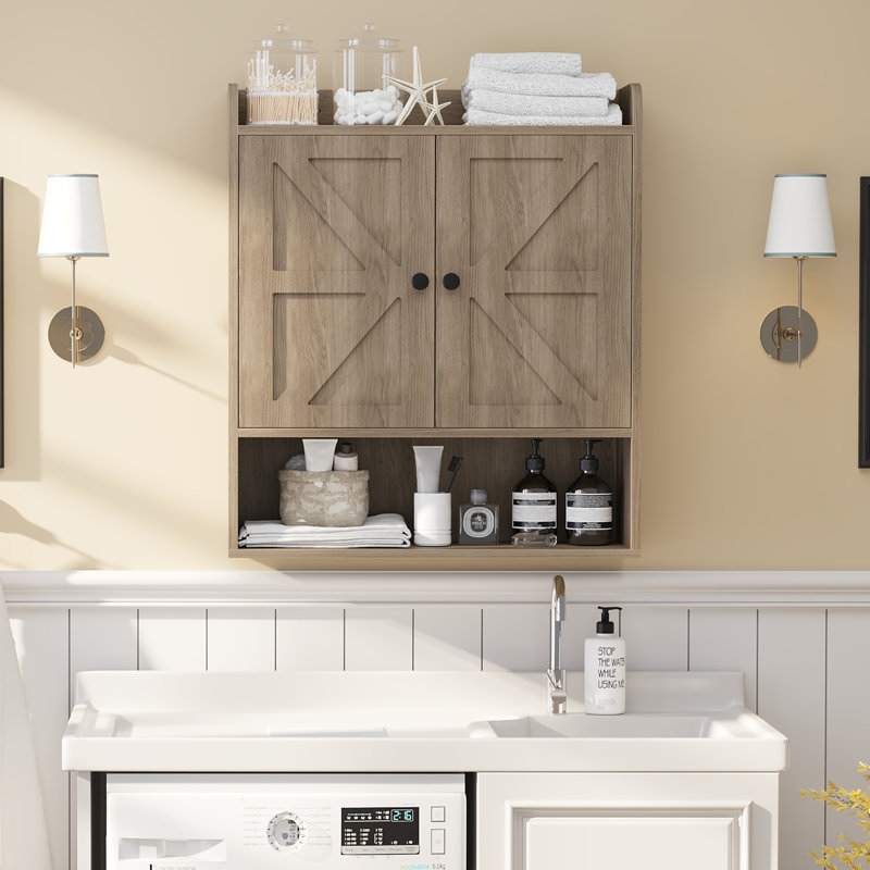 Armoire de salle de bain murale l 21,85 po x H 26 po Dorset, armoire de rangement pour salle de bain avec deux portes, tablettes réglables, tablette ouverte