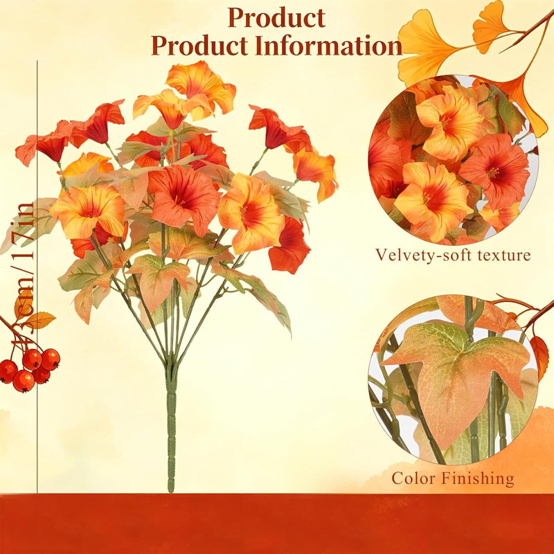 6 fleurs de soie pétunias artificielles d'extérieur orange