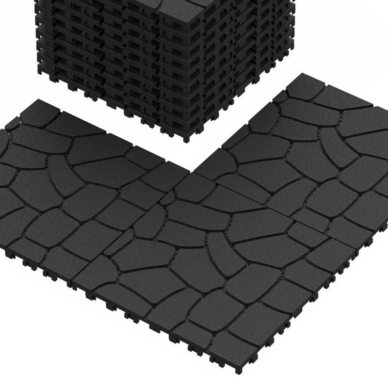 Paquet de 44 tuiles de terrasse emboîtables à texture de pierre de 12 po x 12 po - Revêtement de sol extérieur pour la piscine, le balcon et la cour arrière - Facile à installer, résistant aux intempéries et au drainage