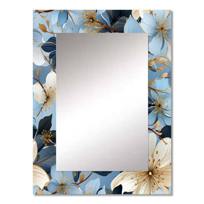 Zohemi Blue Vintage Romance Floral Pattern - Floral Decorative Mirror, Floral Wall Mirror, Printed Metal Art