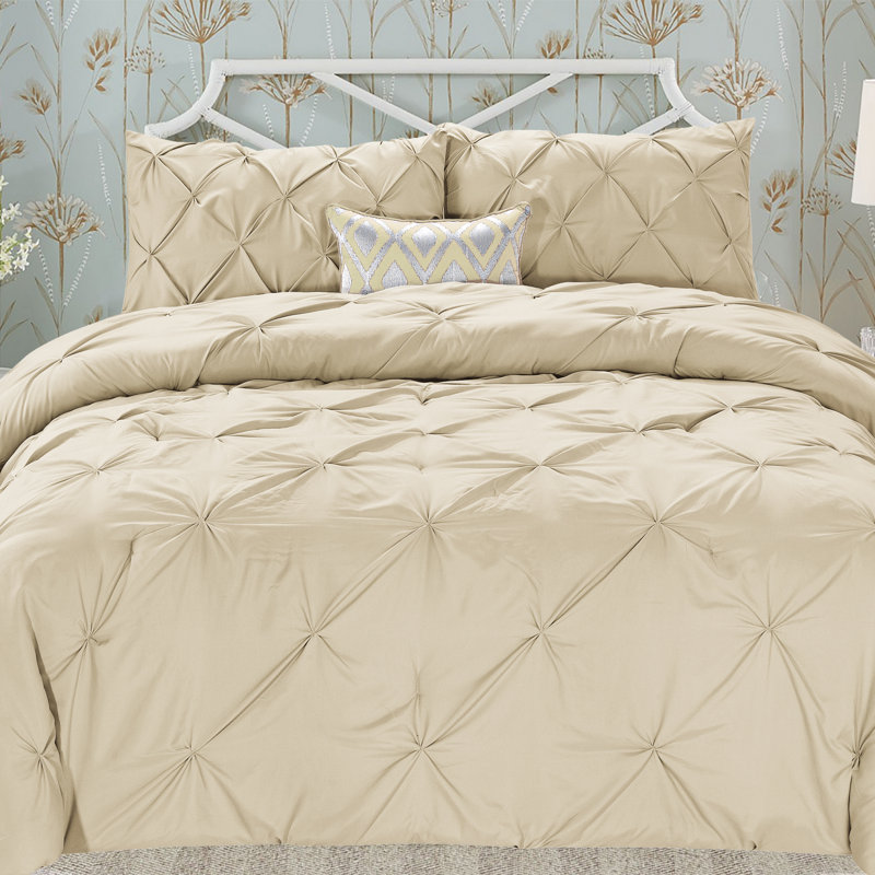 Swift Home Pintuck 3-Piece Microfiber Comforter Set - Solid Colors and Striped Designs - All-Seasonal, Durable, Easy Care