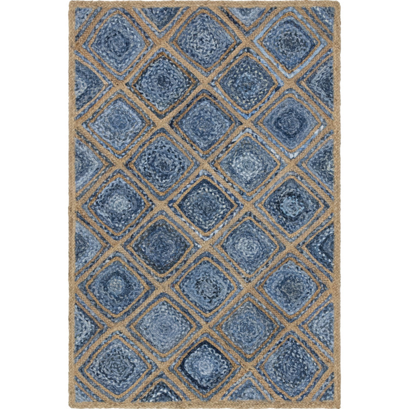 Tapis bleu tressé à la main Gleason, Rectangle 4 pi 1 po x 6 pi 1 po